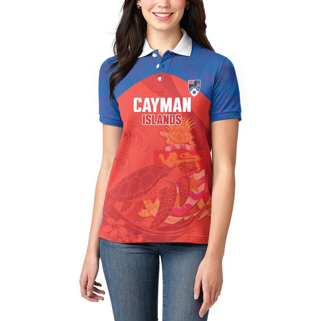 Cayman Islands Football 2026 Custom Women Polo Shirt Sea Turtle Coat Of Arms Style