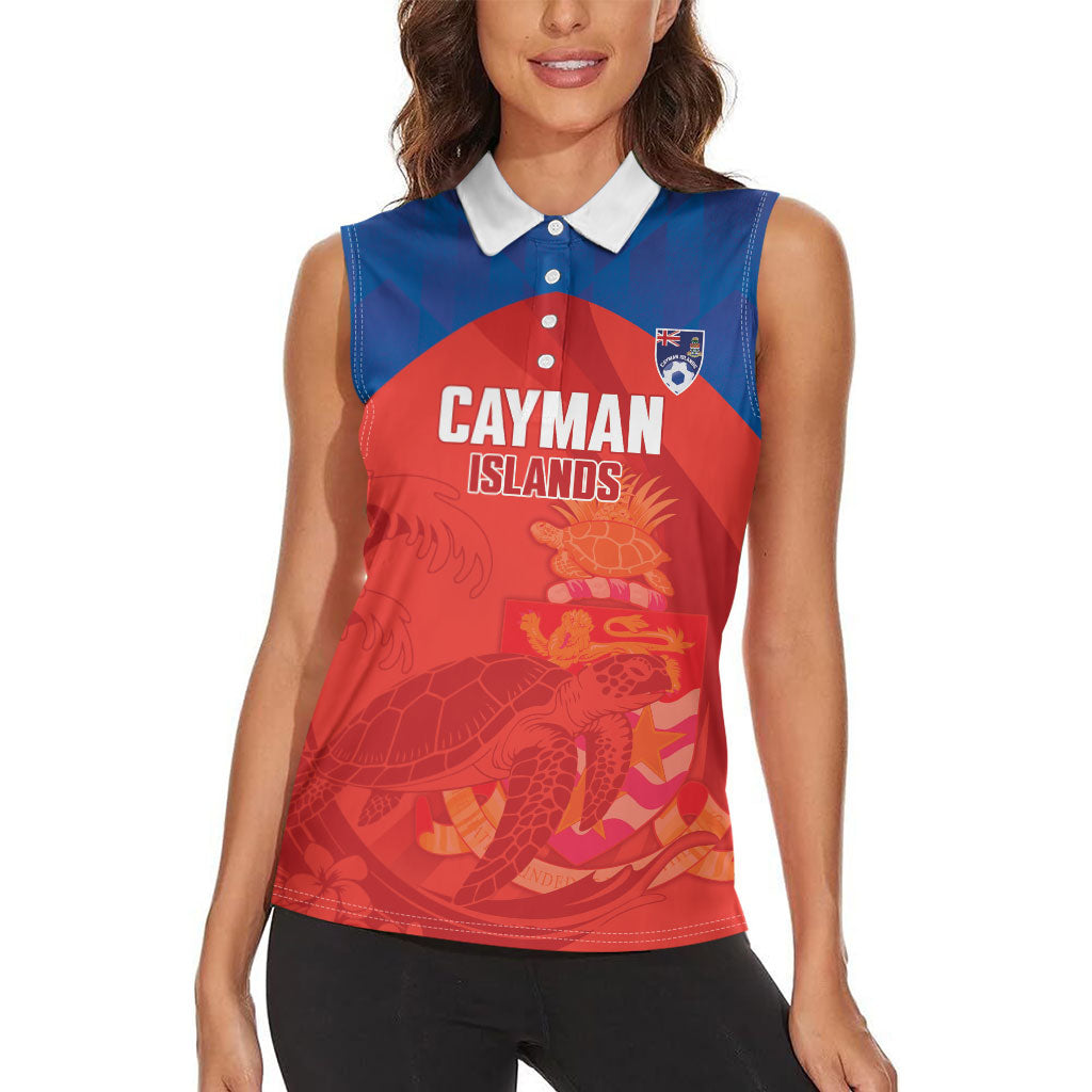 Cayman Islands Football 2026 Custom Women Sleeveless Polo Shirt Sea Turtle Coat Of Arms Style