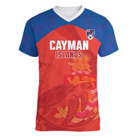 Cayman Islands Football 2026 Custom Women V-Neck T-Shirt Sea Turtle Coat Of Arms Style