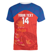 Cayman Islands Football 2026 Custom Women V-Neck T-Shirt Sea Turtle Coat Of Arms Style