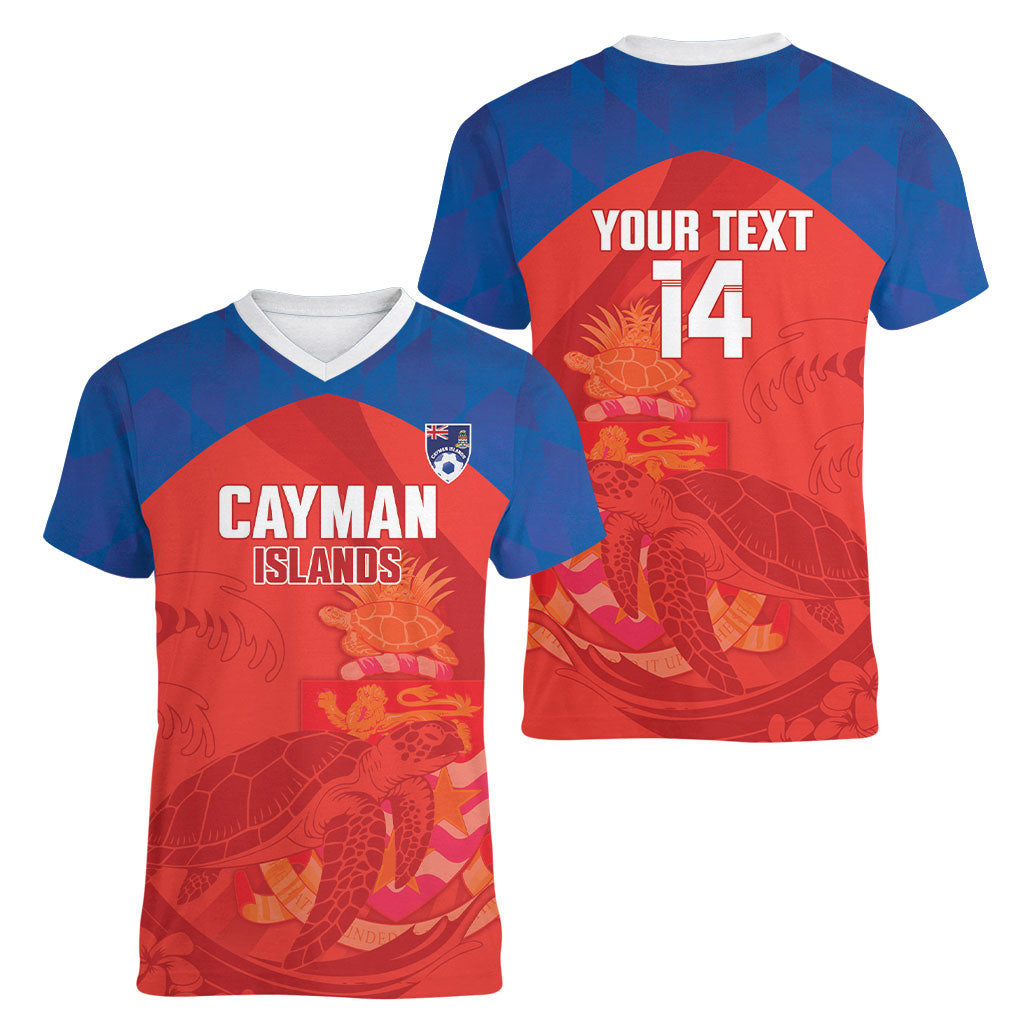 Cayman Islands Football 2026 Custom Women V-Neck T-Shirt Sea Turtle Coat Of Arms Style