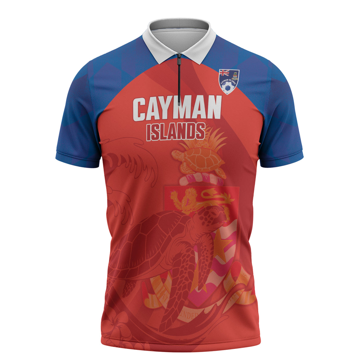 Cayman Islands Football 2026 Custom Zipper Polo Shirt Sea Turtle Coat Of Arms Style