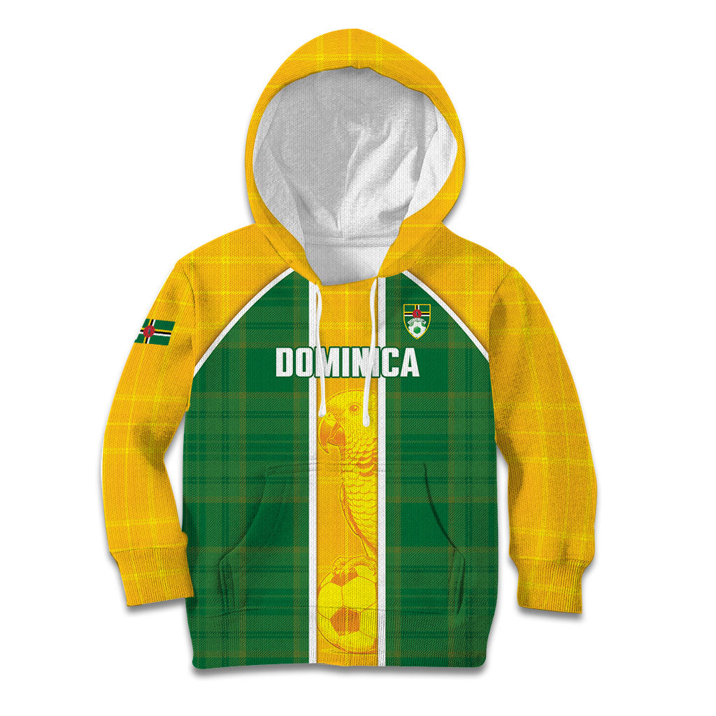 Dominica Football 2026 Custom Kid Hoodie Sisserou Parrot Madras Pattern