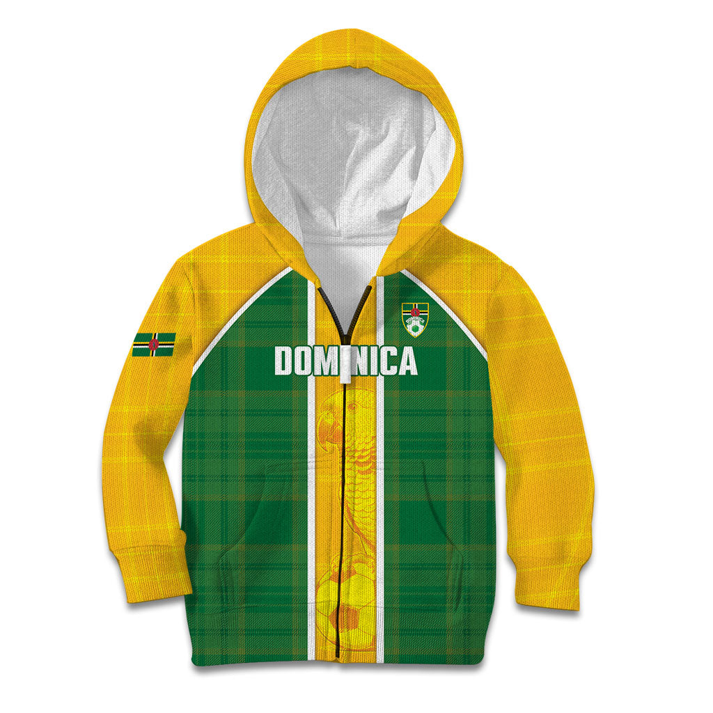 Dominica Football 2026 Custom Kid Hoodie Sisserou Parrot Madras Pattern