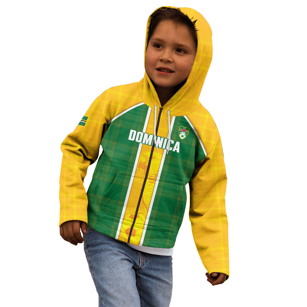 Dominica Football 2026 Custom Kid Hoodie Sisserou Parrot Madras Pattern