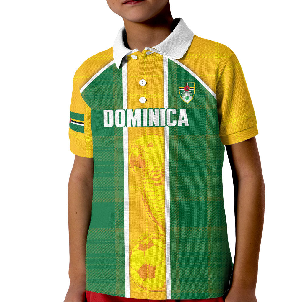 Dominica Football 2026 Custom Kid Polo Shirt Sisserou Parrot Madras Pattern