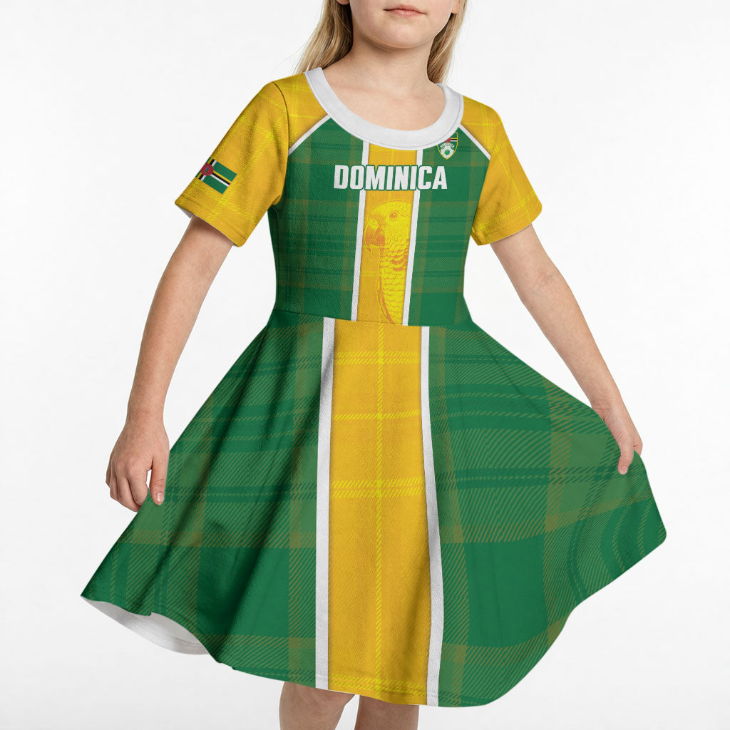 Dominica Football 2026 Custom Kid Short Sleeve Dress Sisserou Parrot Madras Pattern