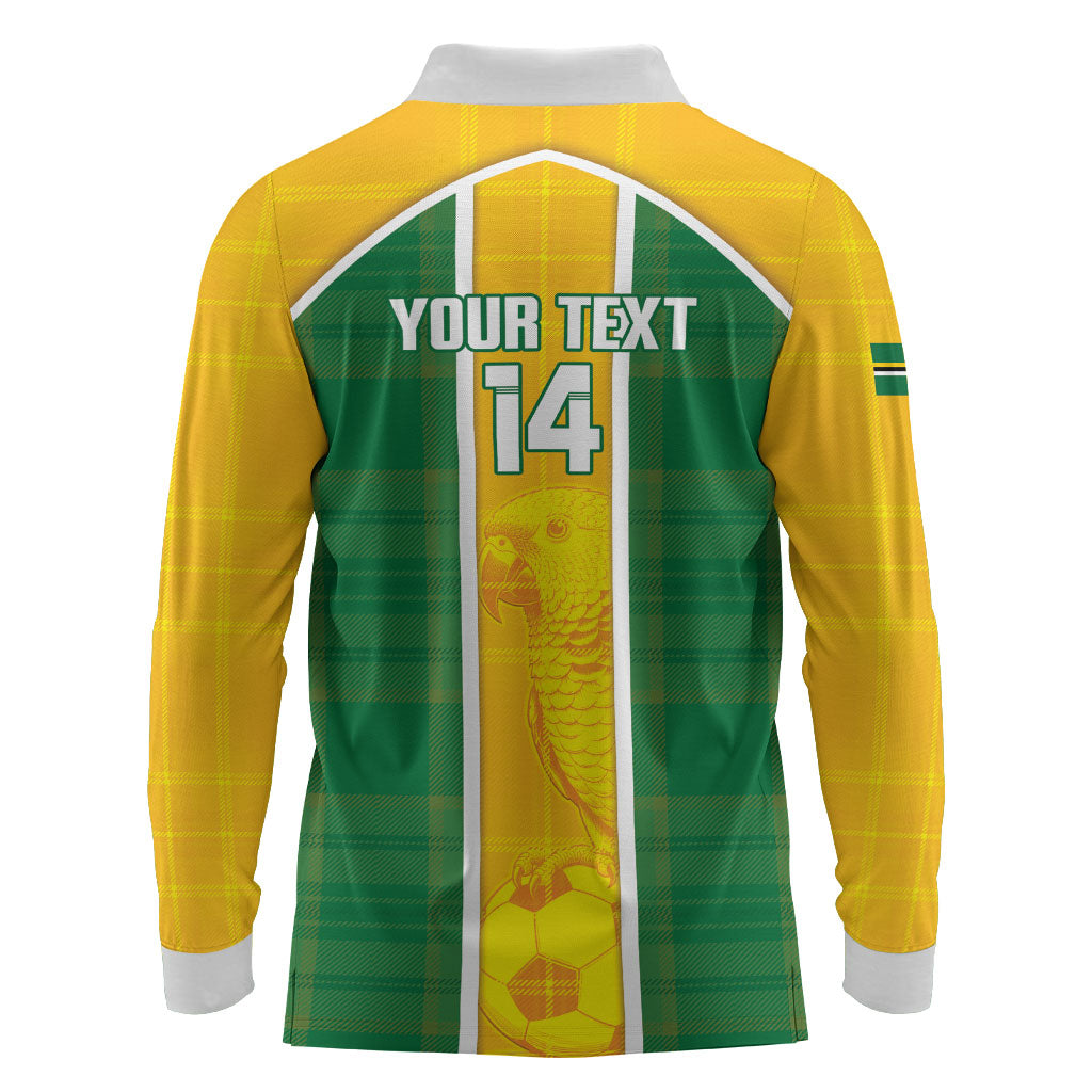 Dominica Football 2026 Custom Long Sleeve Polo Shirt Sisserou Parrot Madras Pattern