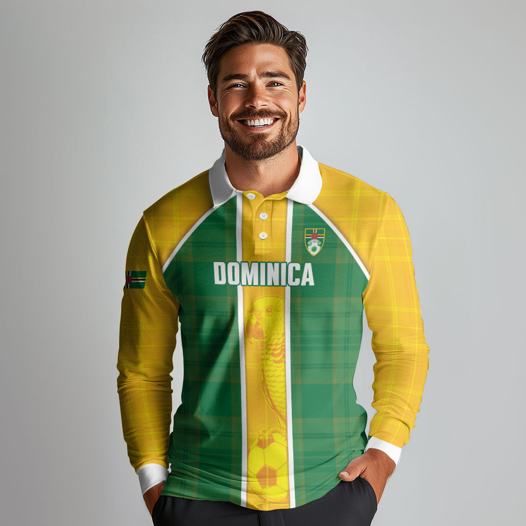 Dominica Football 2026 Custom Long Sleeve Polo Shirt Sisserou Parrot Madras Pattern
