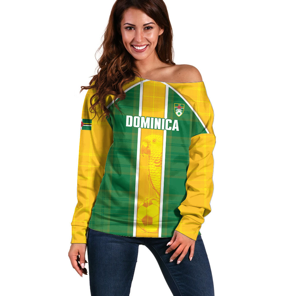 Dominica Football 2026 Custom Off Shoulder Sweater Sisserou Parrot Madras Pattern