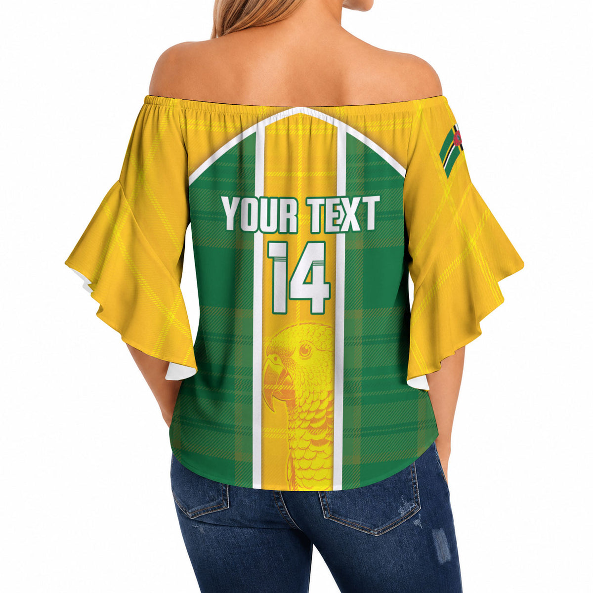 Dominica Football 2026 Custom Off Shoulder Wrap Waist Top Sisserou Parrot Madras Pattern