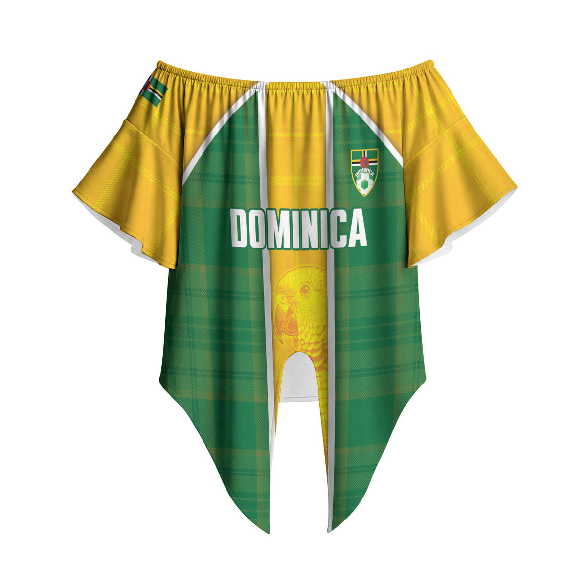 Dominica Football 2026 Custom Off Shoulder Wrap Waist Top Sisserou Parrot Madras Pattern