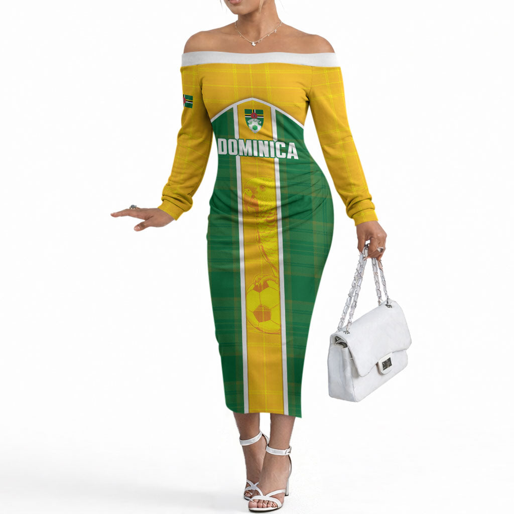 Dominica Football 2026 Custom Off The Shoulder Long Sleeve Dress Sisserou Parrot Madras Pattern