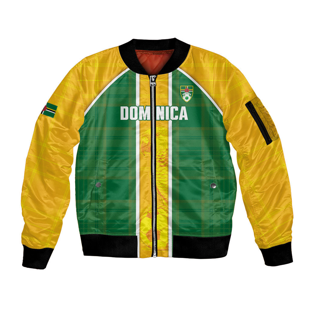 Dominica Football 2026 Custom Sleeve Zip Bomber Jacket Sisserou Parrot Madras Pattern