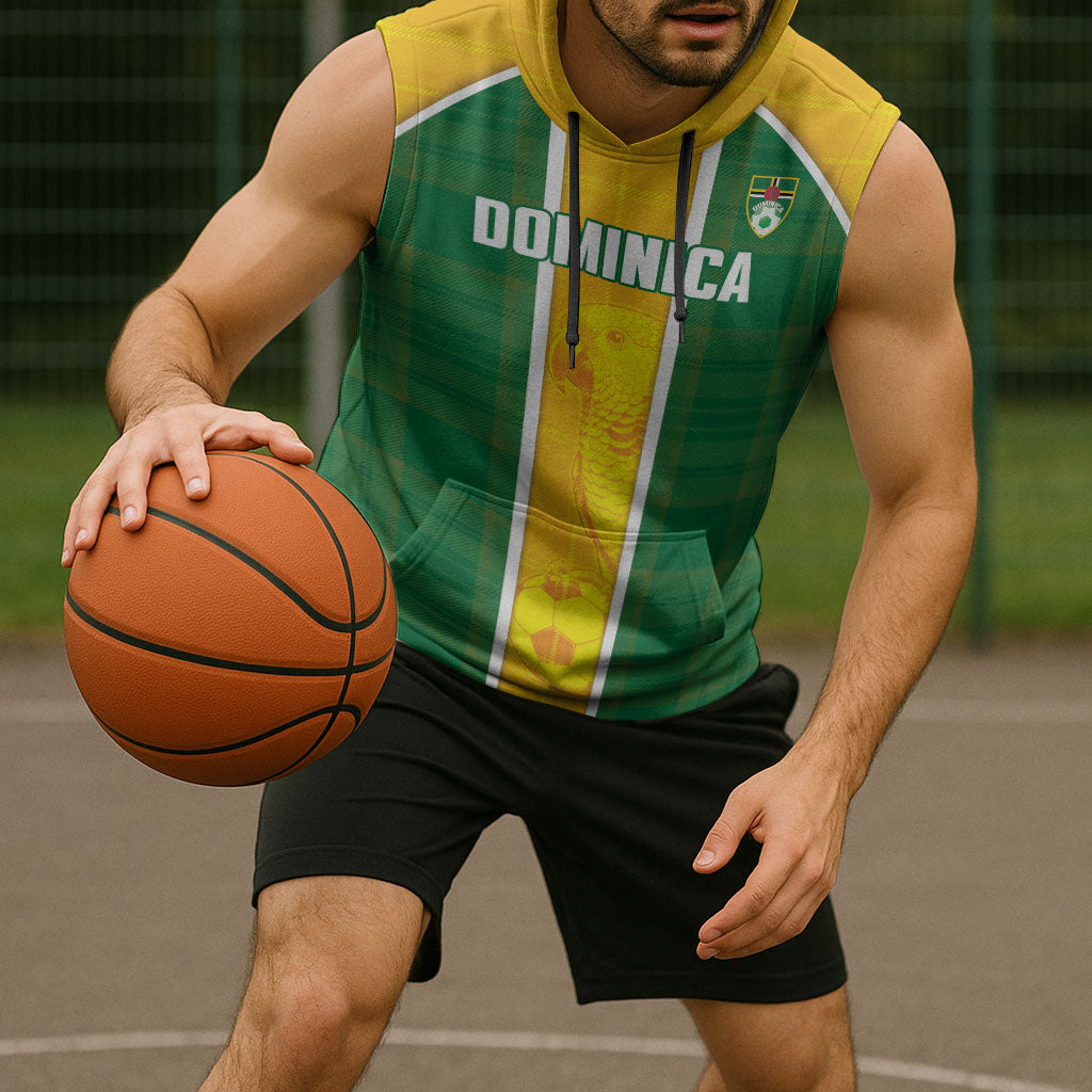 Dominica Football 2026 Custom Sleeveless Hoodie Sisserou Parrot Madras Pattern