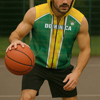 Dominica Football 2026 Custom Sleeveless Zip Hoodie Sisserou Parrot Madras Pattern