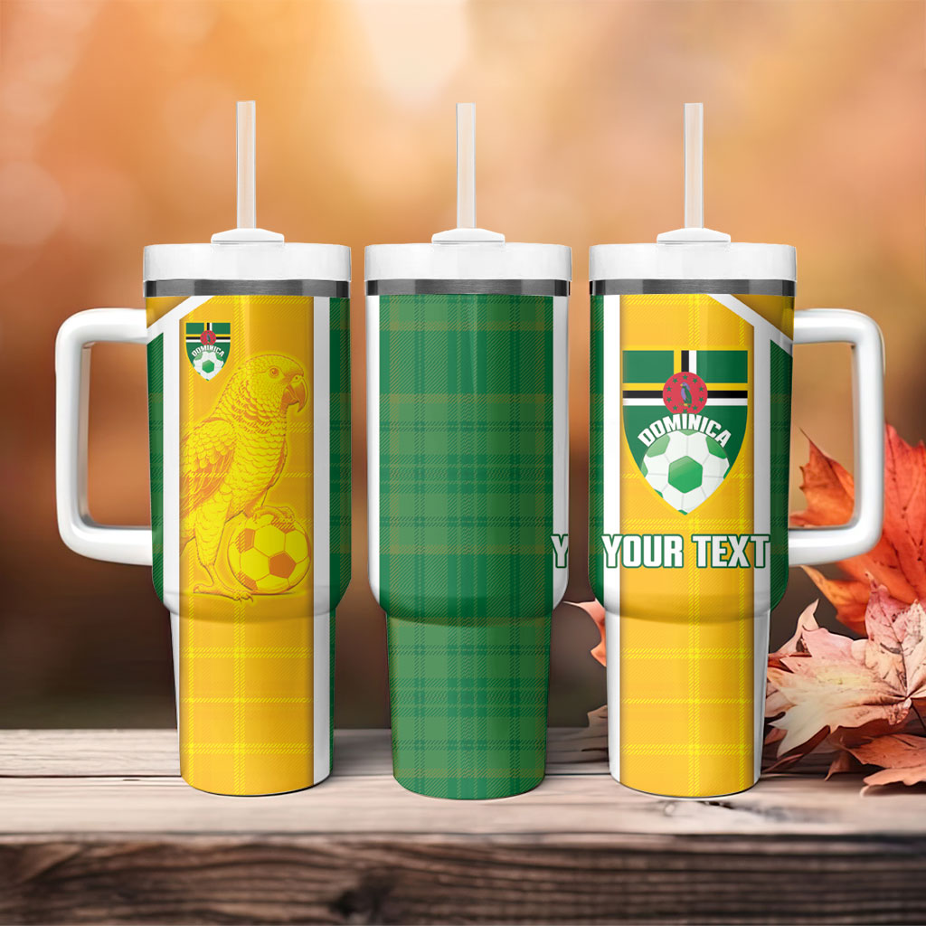Dominica Football 2026 Custom Tumbler With Handle Sisserou Parrot Madras Pattern