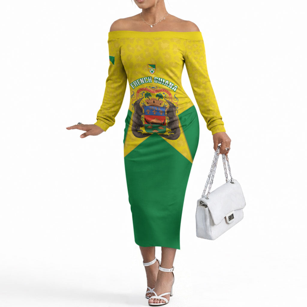 French Guiana Football 2026 Custom Off The Shoulder Long Sleeve Dress Allez Les Yana Dokos