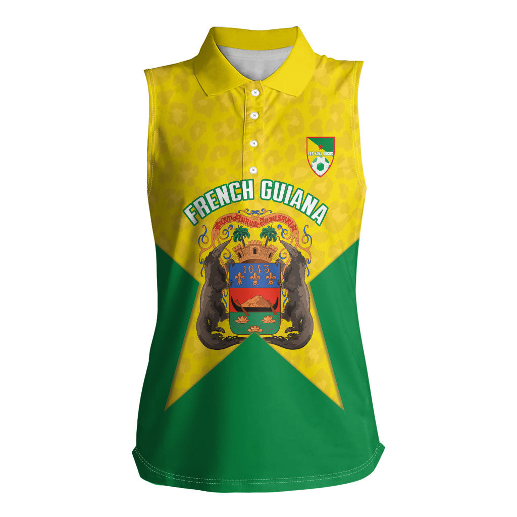 French Guiana Football 2026 Custom Women Sleeveless Polo Shirt Allez Les Yana Dokos