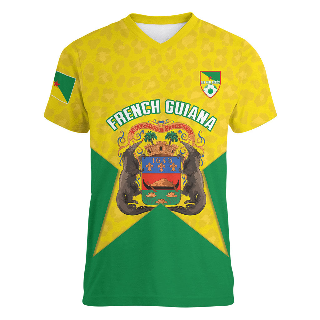 French Guiana Football 2026 Custom Women V-Neck T-Shirt Allez Les Yana Dokos