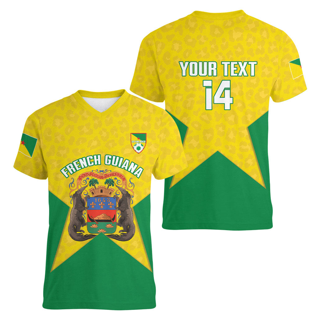 French Guiana Football 2026 Custom Women V-Neck T-Shirt Allez Les Yana Dokos