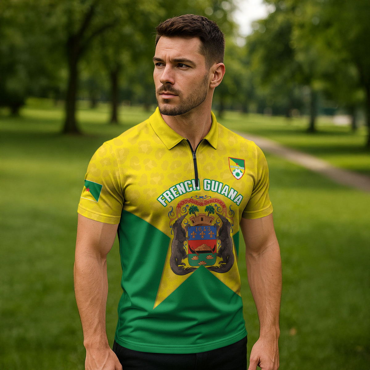 French Guiana Football 2026 Custom Zipper Polo Shirt Allez Les Yana Dokos
