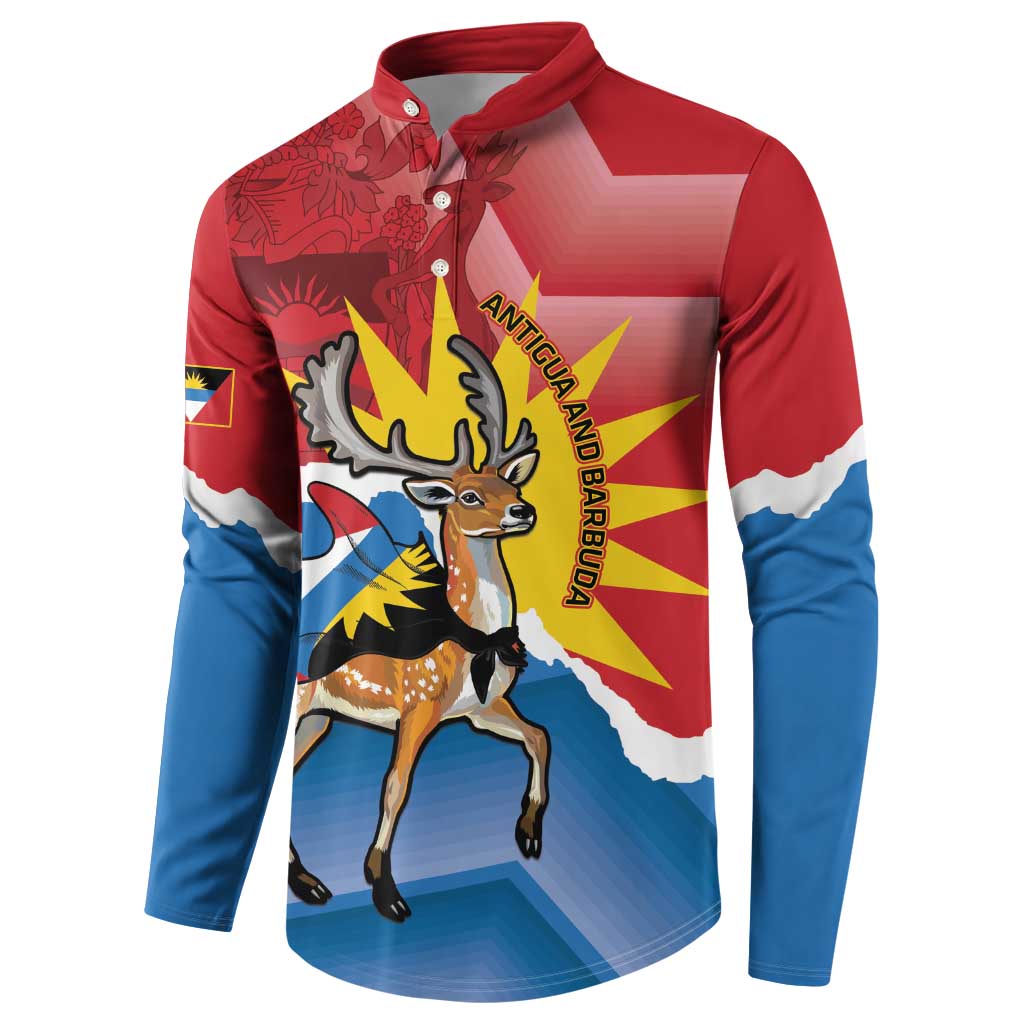Personalised Antigua and Barbuda Independence Day Button Sweatshirt Fallow Deer With Flag - Wonder Print Shop