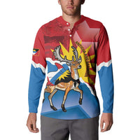 Personalised Antigua and Barbuda Independence Day Button Sweatshirt Fallow Deer With Flag - Wonder Print Shop