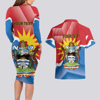 Personalised Antigua and Barbuda Independence Day Couples Matching Long Sleeve Bodycon Dress and Hawaiian Shirt Fallow Deer With Flag - Wonder Print Shop