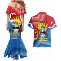 Personalised Antigua and Barbuda Independence Day Couples Matching Mermaid Dress and Hawaiian Shirt Fallow Deer With Flag - Wonder Print Shop