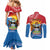 Personalised Antigua and Barbuda Independence Day Couples Matching Mermaid Dress and Long Sleeve Button Shirt Fallow Deer With Flag
