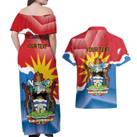 Personalised Antigua and Barbuda Independence Day Couples Matching Off Shoulder Maxi Dress and Hawaiian Shirt Fallow Deer With Flag - Wonder Print Shop