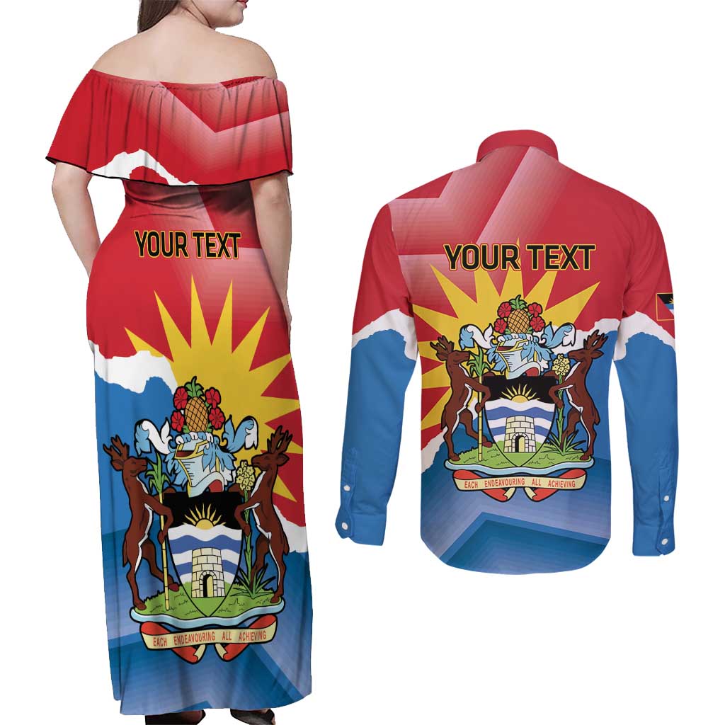 Personalised Antigua and Barbuda Independence Day Couples Matching Off Shoulder Maxi Dress and Long Sleeve Button Shirt Fallow Deer With Flag - Wonder Print Shop