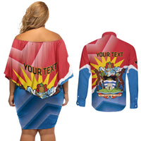 Personalised Antigua and Barbuda Independence Day Couples Matching Off Shoulder Short Dress and Long Sleeve Button Shirt Fallow Deer With Flag - Wonder Print Shop