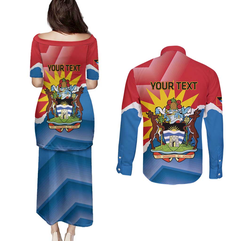 Personalised Antigua and Barbuda Independence Day Couples Matching Puletasi and Long Sleeve Button Shirt Fallow Deer With Flag - Wonder Print Shop