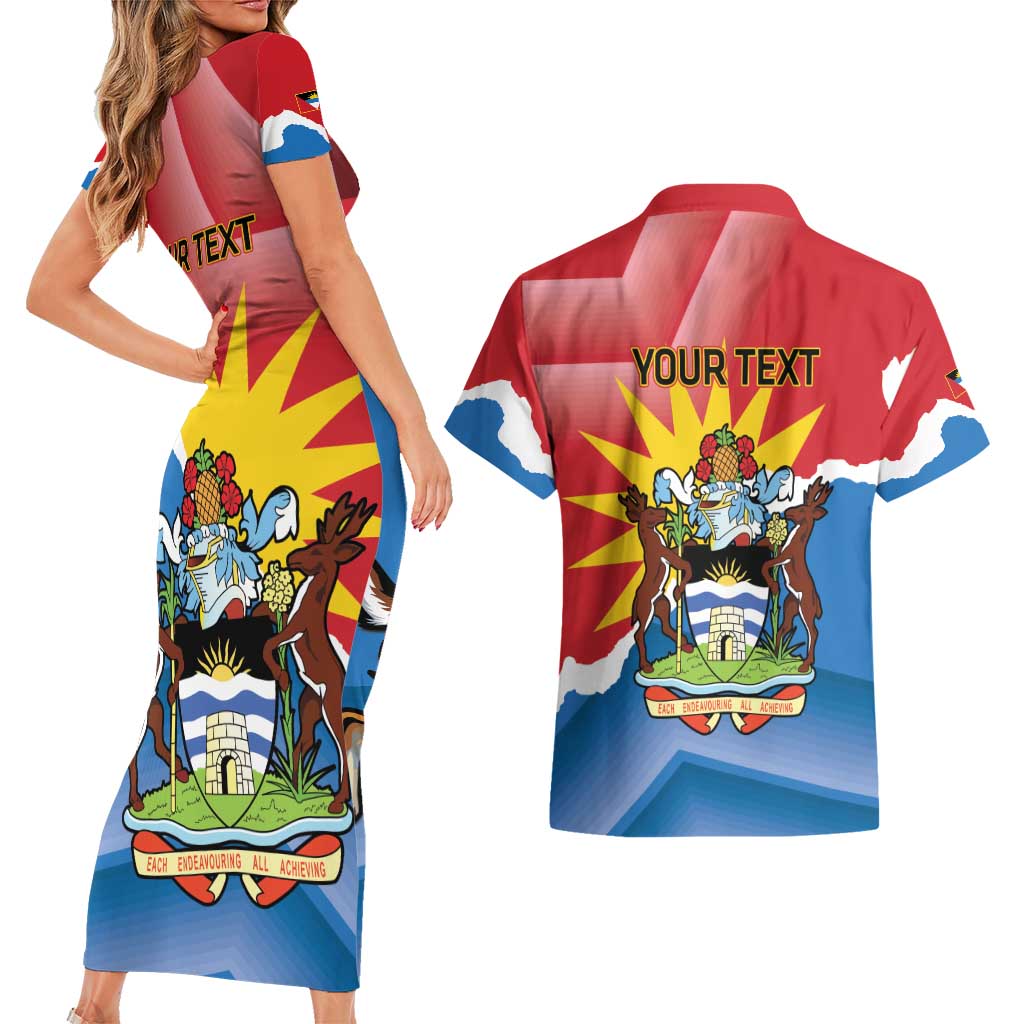 Personalised Antigua and Barbuda Independence Day Couples Matching Short Sleeve Bodycon Dress and Hawaiian Shirt Fallow Deer With Flag - Wonder Print Shop