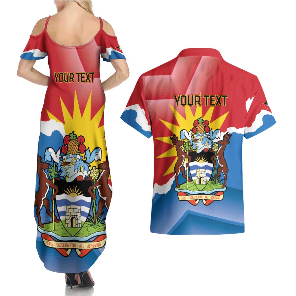 Personalised Antigua and Barbuda Independence Day Couples Matching Summer Maxi Dress and Hawaiian Shirt Fallow Deer With Flag - Wonder Print Shop