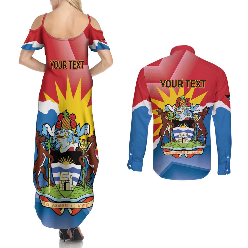 Personalised Antigua and Barbuda Independence Day Couples Matching Summer Maxi Dress and Long Sleeve Button Shirt Fallow Deer With Flag - Wonder Print Shop
