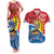Personalised Antigua and Barbuda Independence Day Couples Matching Tank Maxi Dress and Hawaiian Shirt Fallow Deer With Flag - Wonder Print Shop