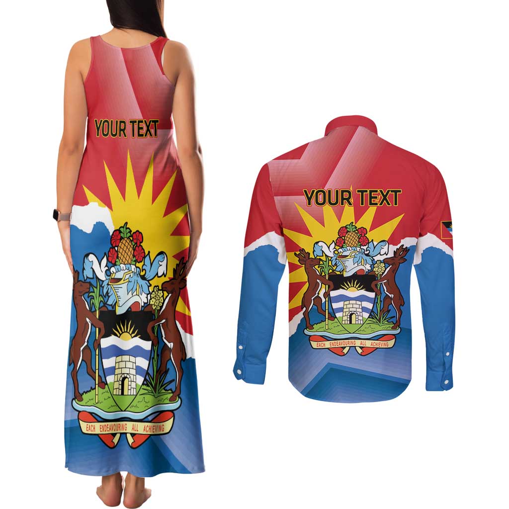 Personalised Antigua and Barbuda Independence Day Couples Matching Tank Maxi Dress and Long Sleeve Button Shirt Fallow Deer With Flag - Wonder Print Shop