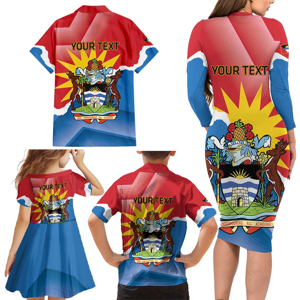 Personalised Antigua and Barbuda Independence Day Family Matching Long Sleeve Bodycon Dress and Hawaiian Shirt Fallow Deer With Flag - Wonder Print Shop