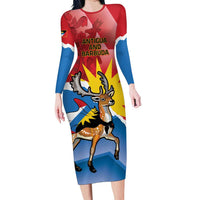 Personalised Antigua and Barbuda Independence Day Family Matching Long Sleeve Bodycon Dress and Hawaiian Shirt Fallow Deer With Flag - Wonder Print Shop
