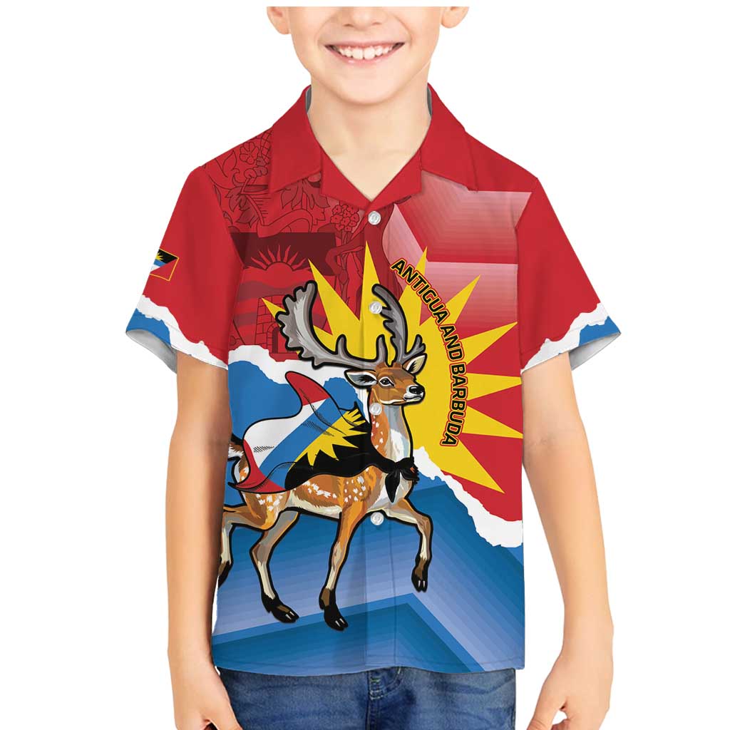 Personalised Antigua and Barbuda Independence Day Family Matching Mermaid Dress and Hawaiian Shirt Fallow Deer With Flag - Wonder Print Shop