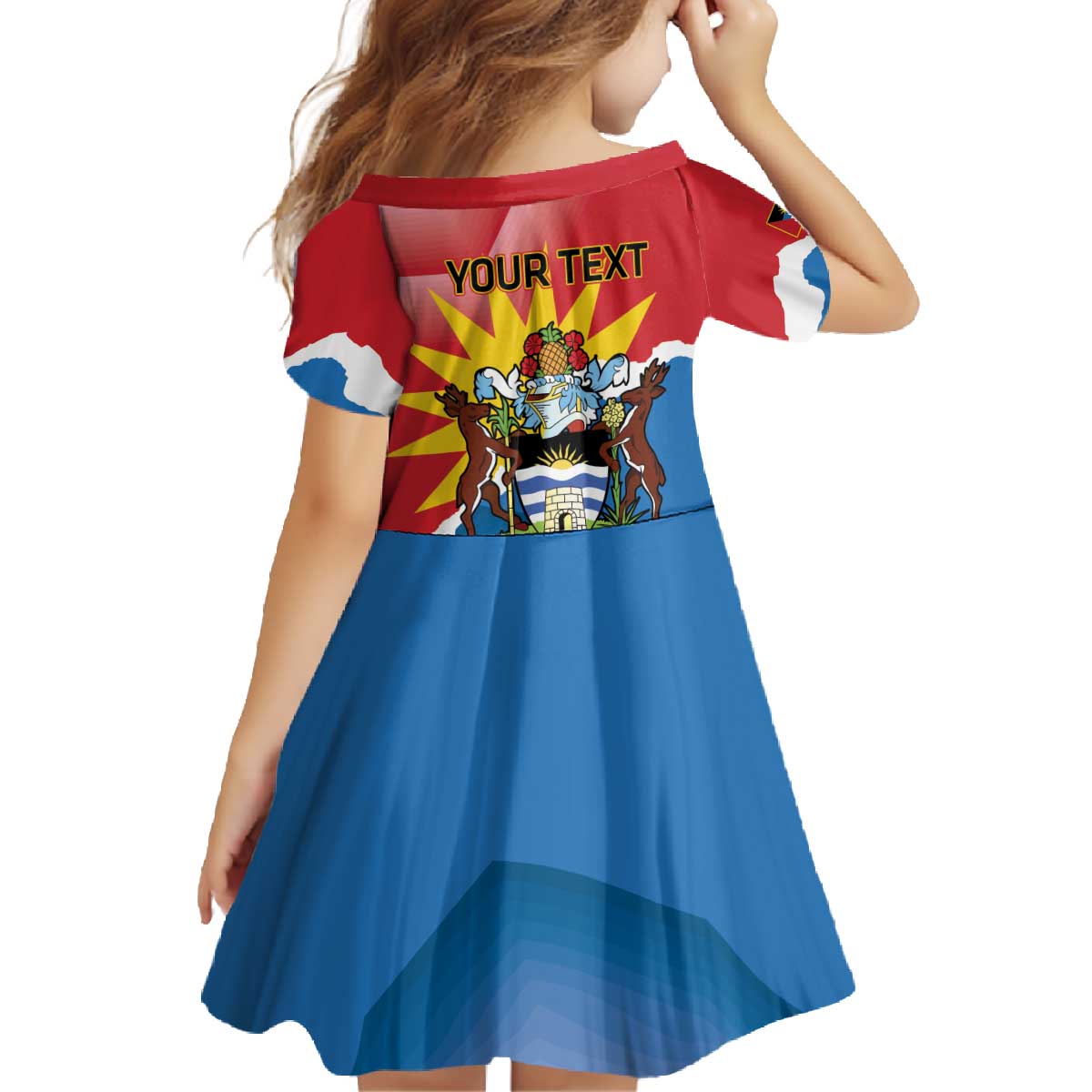 Personalised Antigua and Barbuda Independence Day Family Matching Off The Shoulder Long Sleeve Dress and Hawaiian Shirt Fallow Deer With Flag - Wonder Print Shop