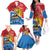 Personalised Antigua and Barbuda Independence Day Family Matching Off The Shoulder Long Sleeve Dress and Hawaiian Shirt Fallow Deer With Flag - Wonder Print Shop