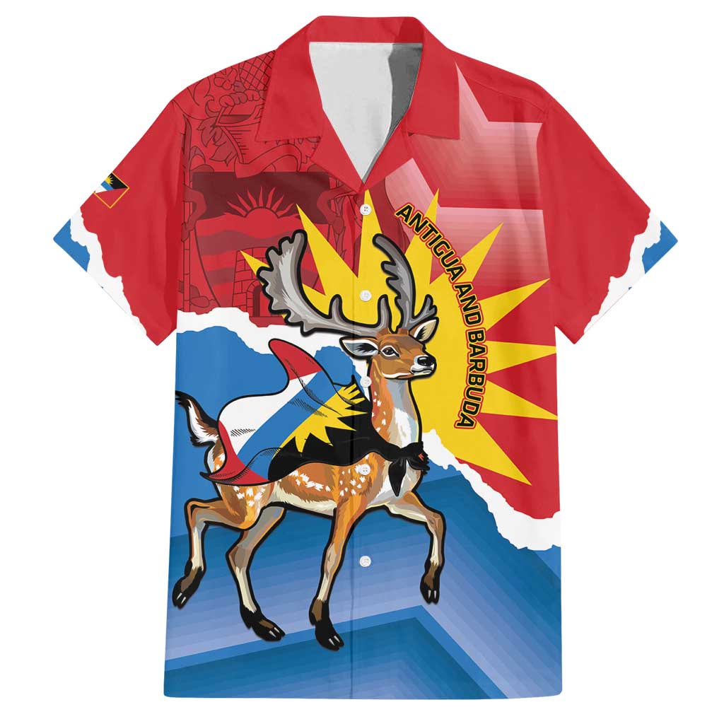 Personalised Antigua and Barbuda Independence Day Family Matching Puletasi and Hawaiian Shirt Fallow Deer With Flag - Wonder Print Shop
