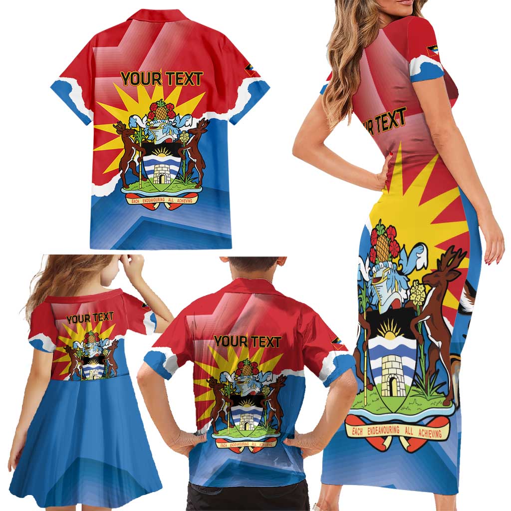 Personalised Antigua and Barbuda Independence Day Family Matching Short Sleeve Bodycon Dress and Hawaiian Shirt Fallow Deer With Flag - Wonder Print Shop