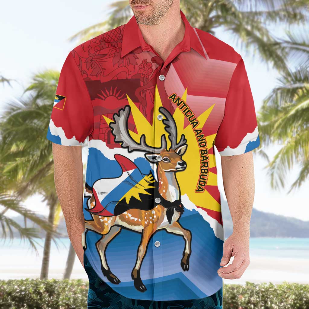 Personalised Antigua and Barbuda Independence Day Hawaiian Shirt Fallow Deer With Flag - Wonder Print Shop