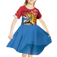Personalised Antigua and Barbuda Independence Day Kid Short Sleeve Dress Fallow Deer With Flag - Wonder Print Shop