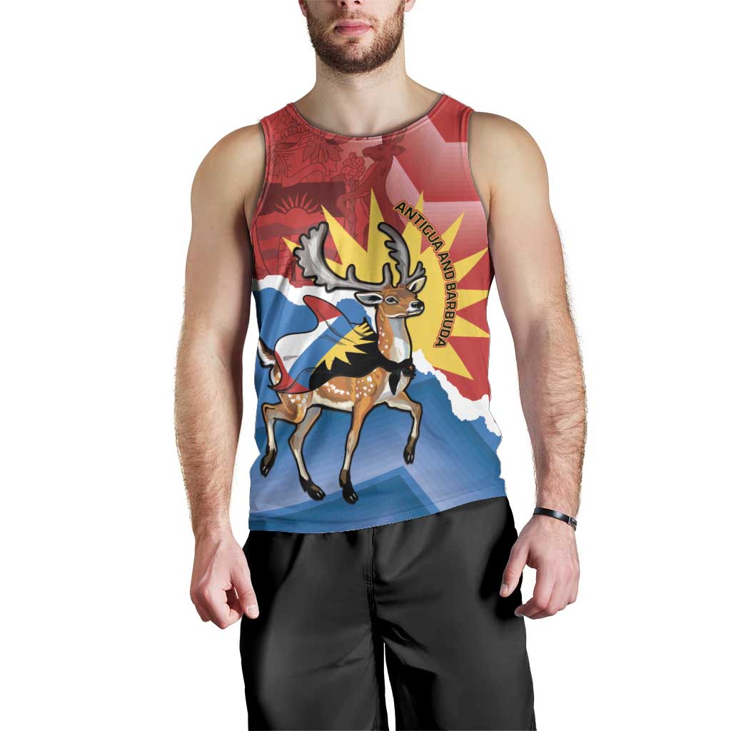 Personalised Antigua and Barbuda Independence Day Men Tank Top Fallow Deer With Flag - Wonder Print Shop